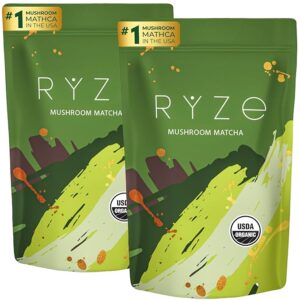 RYZE SUPERFOODS Mushroom Coffee USDA Organic with 6 Adaptogenic Mushrooms and MCT Oil, USA Grown Instant Coffee for Better Energy, Focus, Digestion, Immunity with Lions Mane & Turkey Tail, 30 servings