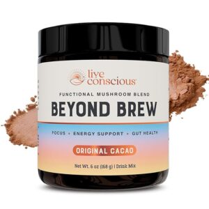 Live Conscious Beyond Brew - Superfood Coffee Alternative - Low Caffeine - Powerful Mushroom Complex w/ Lion’s Mane, Reishi, Cordyceps & Chaga for Sustained Focus, Energy & Immunity - w/ Prebiotics & Probiotics Supports Gut Health