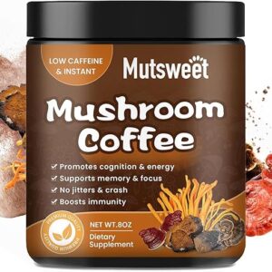 Mushroom Coffee, Powerful 12 in 1 Mushrooms Powder with Lion's Mane, Turkey Tail, Chaga & More, Immune Boosting Instant Arabica Coffee Mix with Cacao, L-Theanine for Focus, Energy