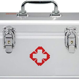 OAKYE Portable First Aid Box Silver Medicine Box, Metal Medicine Storage Box, First Aid Kit is Not Iluded, for Home,Travel & Workplace