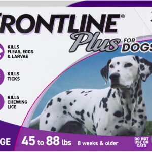 FRONTLINE Plus for Dogs Flea and Tick Treatment (Large Dog, 45-88 lbs.) 3 Doses (Purple Box)