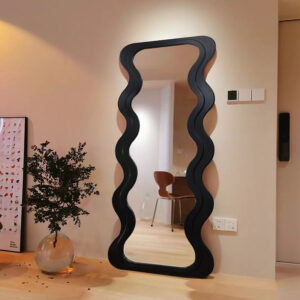Wavy Large Full Floor Length Wave Shape Wooden Frame Stand Mirrors Arch Irregular Decorative Wall Dressing Full-Length Mirror